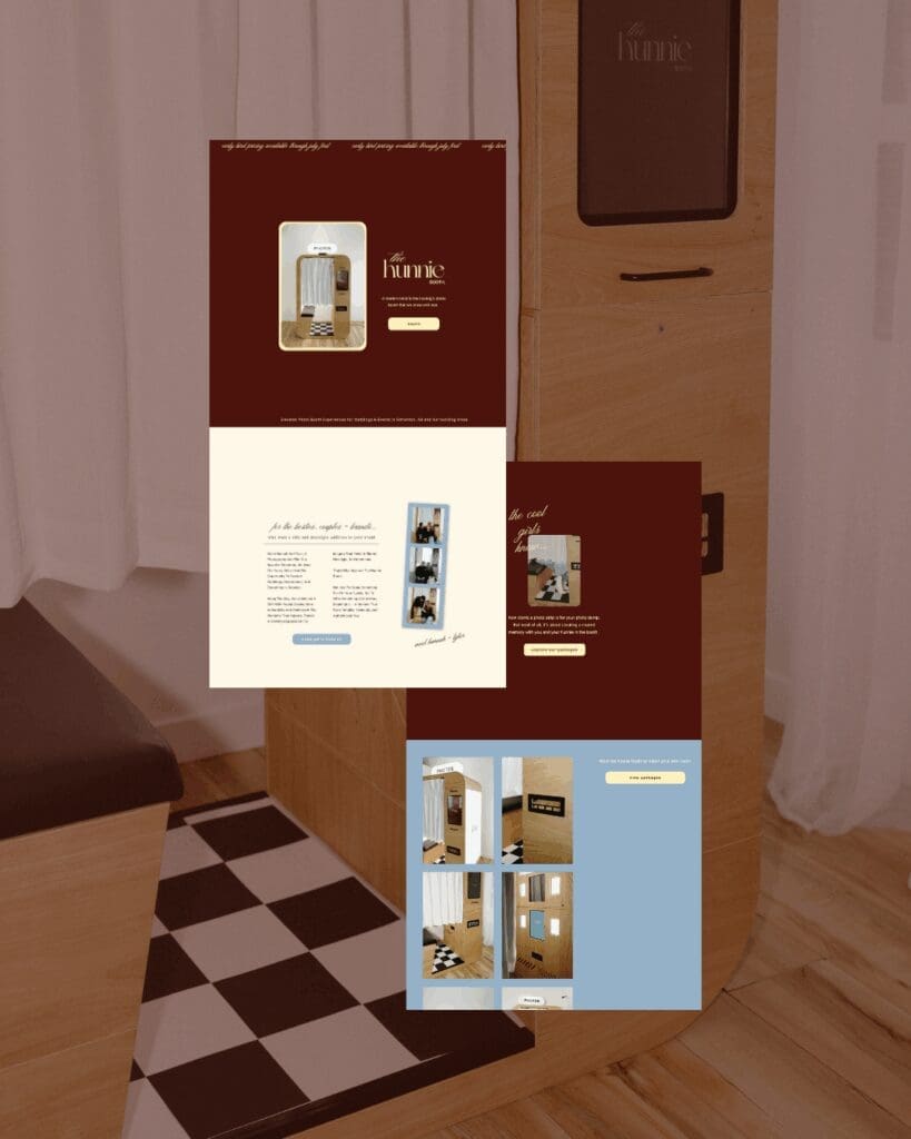 Responsive website design mockups for The Hunnie Booth photo booth rental business.