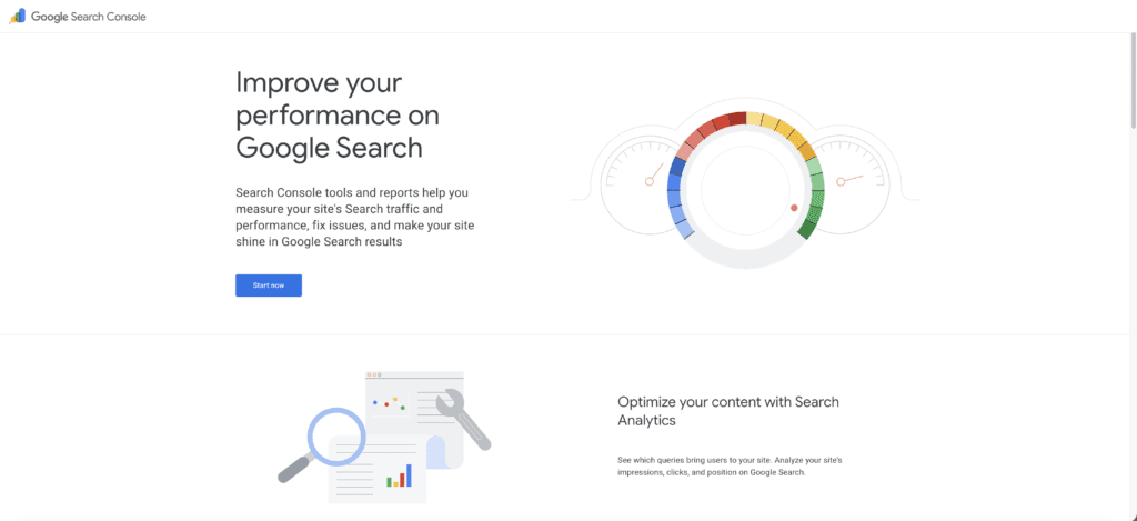 Google Search Console welcome screen showing the Domain and URL Prefix property options.