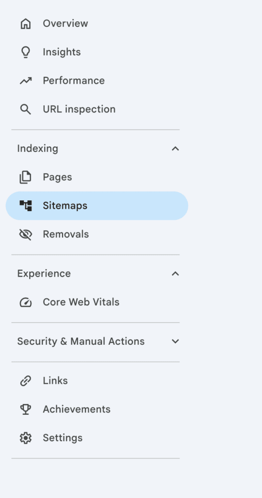 Google Search Console Sitemaps section on left hand side of Google Console Page.